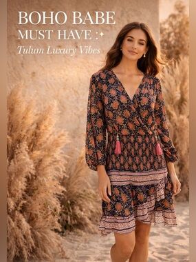 Hunter Bell Boho Floral Dress ✨ Tulum Luxury Vibes Tassel Detail Boutique Mini